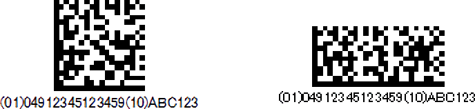 長方形と正方形のGS1データマトリックスシンボル例